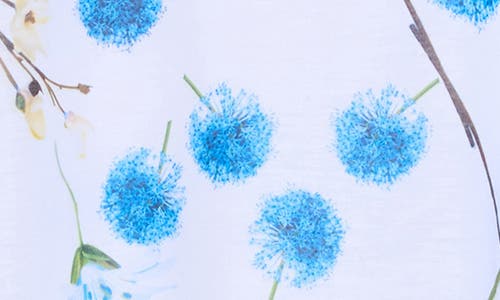 Go Couture Dolman Sleeve Tee In White Blue Cornflowers Print