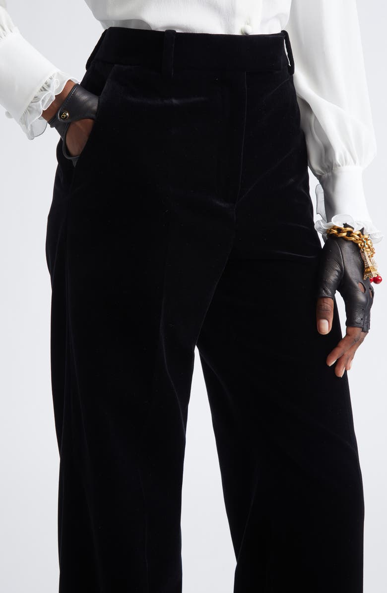 Valentino Velveteen Wide Leg Trousers, Alternate, color, Black
