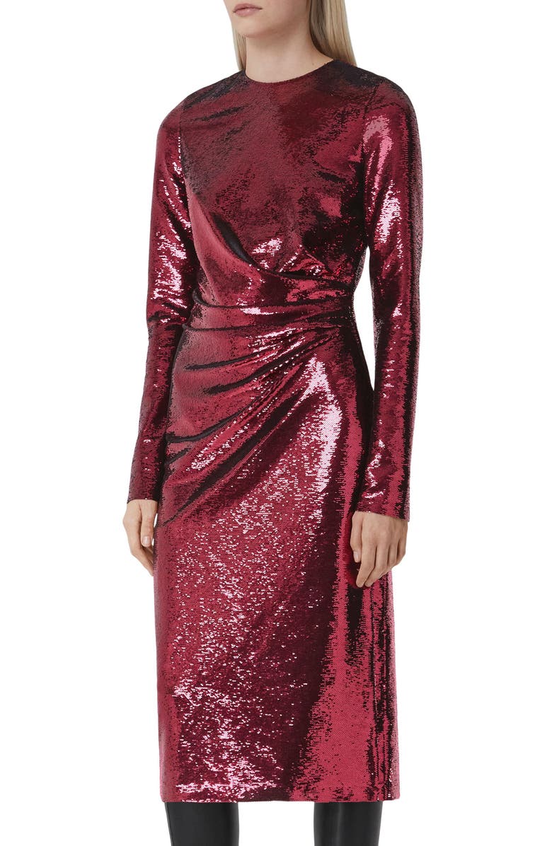 Burberry Aurora Long Sleeve Sequin Midi Dress, Alternate, color,