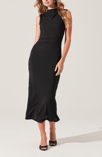 Textured Cowl Neck Midi Dress