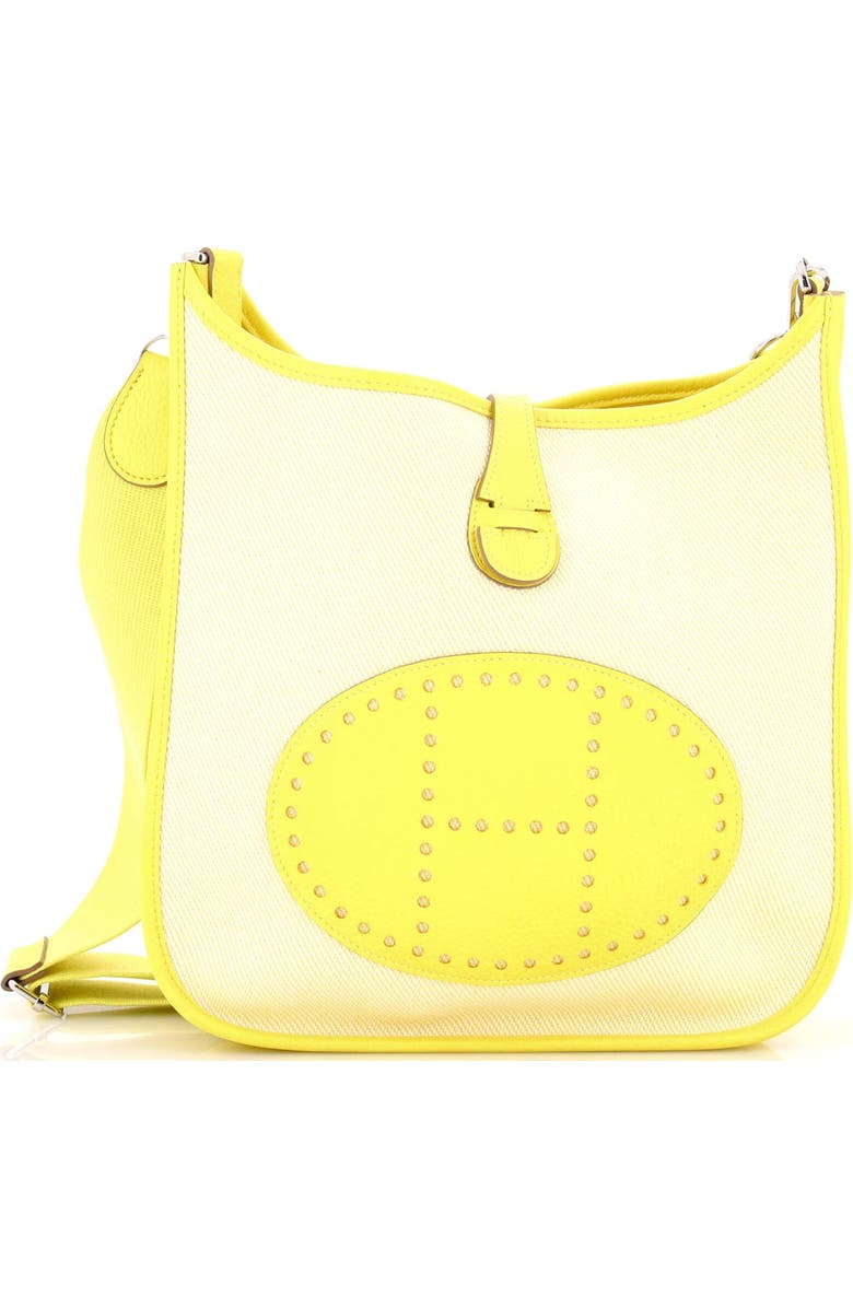Pre-Owned Hermes Evelyne Bag Gen III Toile and Leather PM, Main, color, Lime