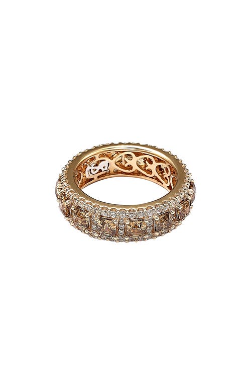 Suzy Levian Rose Sterling Silver Cubic Zirconia Champagne And White Modern Eternity Band In Gold
