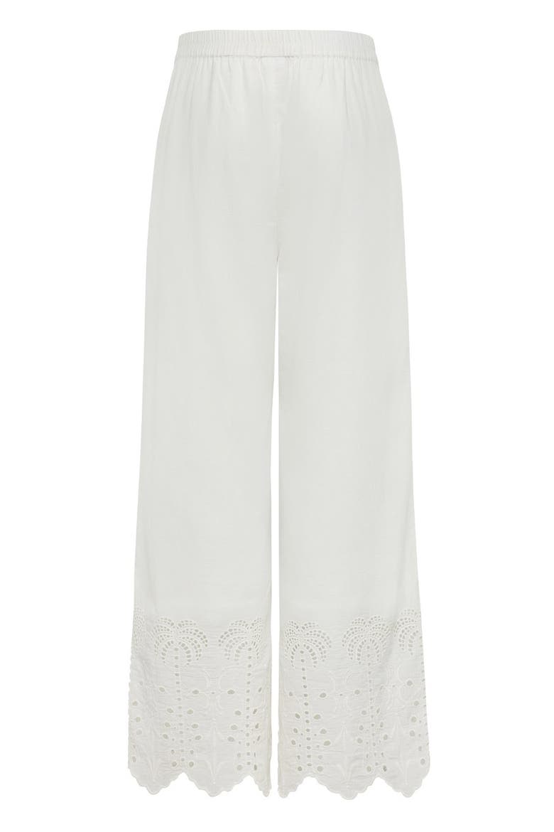 Palm Eyelet Hem Pants, Alternate, color, White