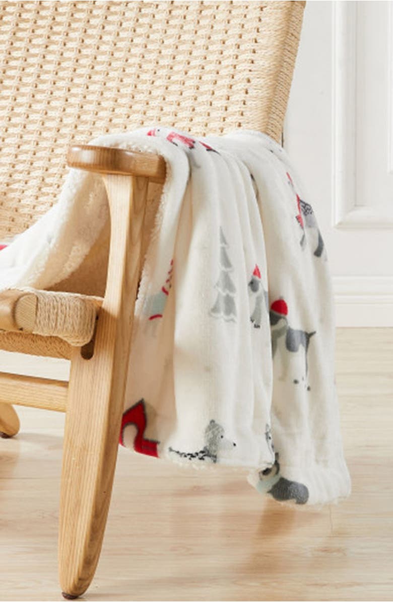 Woven & Weft Holiday Pups Faux Shearling Throw Blanket, Alternate, color,