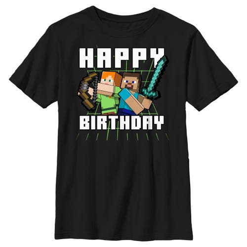 Minecraft Kids' Boy's  Happy Birthday Steve And Alex  Graphic T-shirt In Black