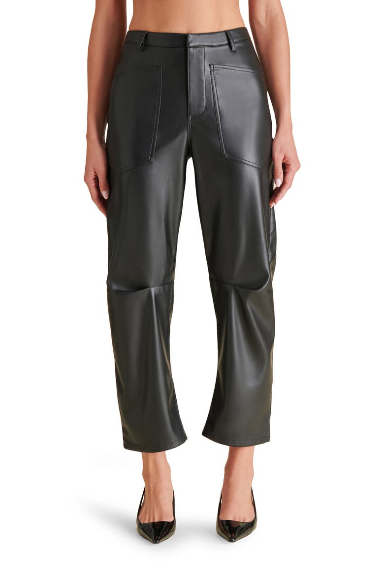 Haniel Faux Leather Barrel Pants, Main, color, BLACK