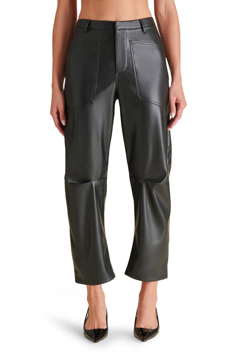 Steve Madden Haniel Faux Leather Barrel Pants, Main, color, 