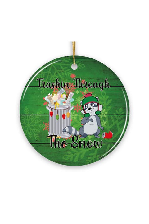 Trashin Through The Snow Raccoon Ceramic Ornament