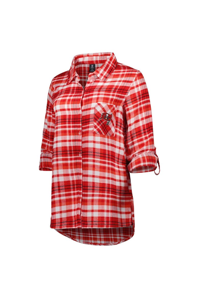 Women's Concepts Sport Red Tampa Bay Buccaneers Mainstay Plaid Full-Button Long Sleeve Nightshirt, Alternate, color, Red