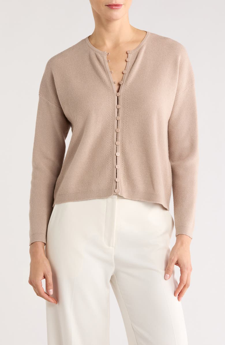 CYRUS Crewneck Button Front Cardigan, Main, color, Pumice Heather
