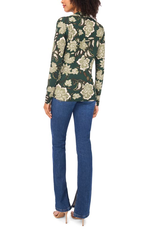 Vince Camuto Floral Print Long Sleeve Faux Wrap Top In Green