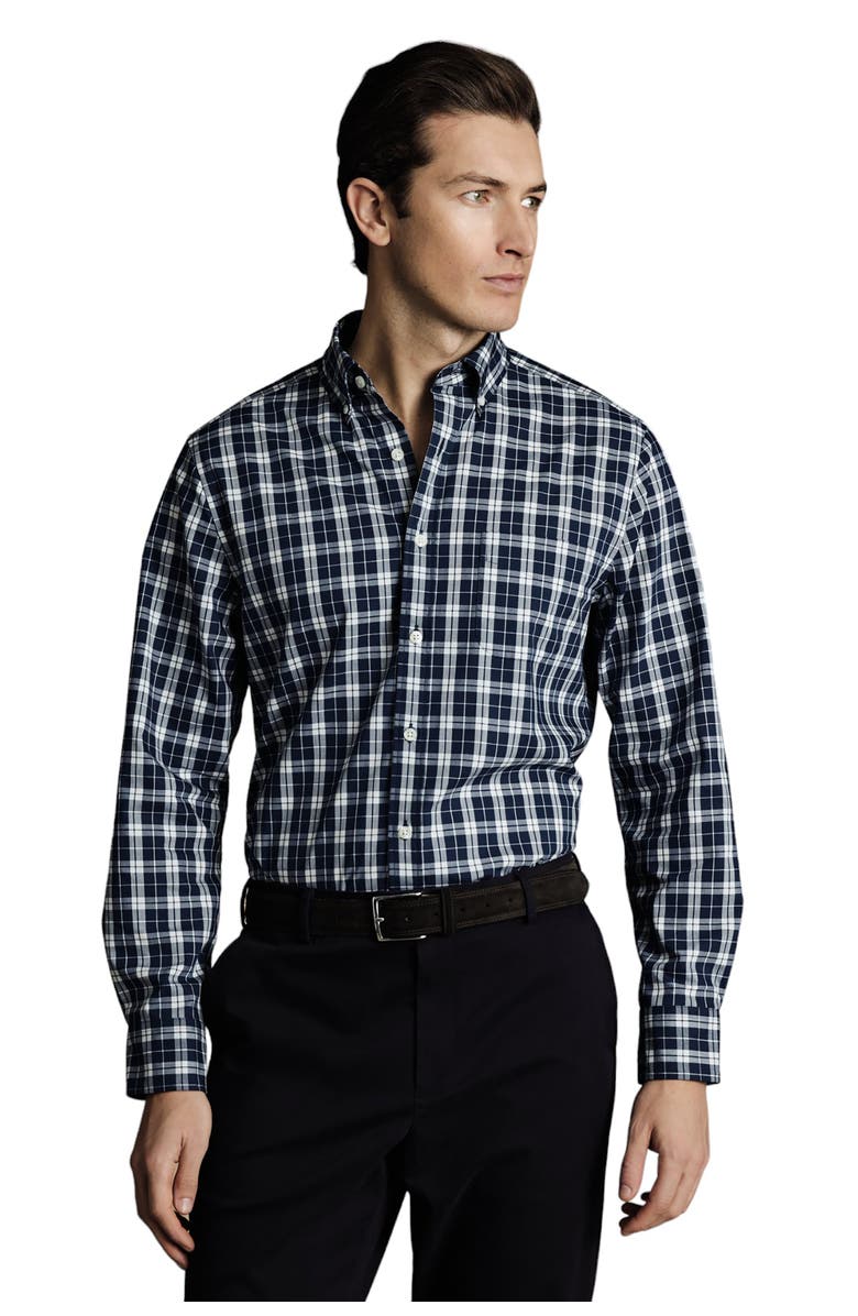 Charles Tyrwhitt Slim Fit Button-Down Collar Non-Iron Stretch Poplin Check Shirt, Main, color, Blue