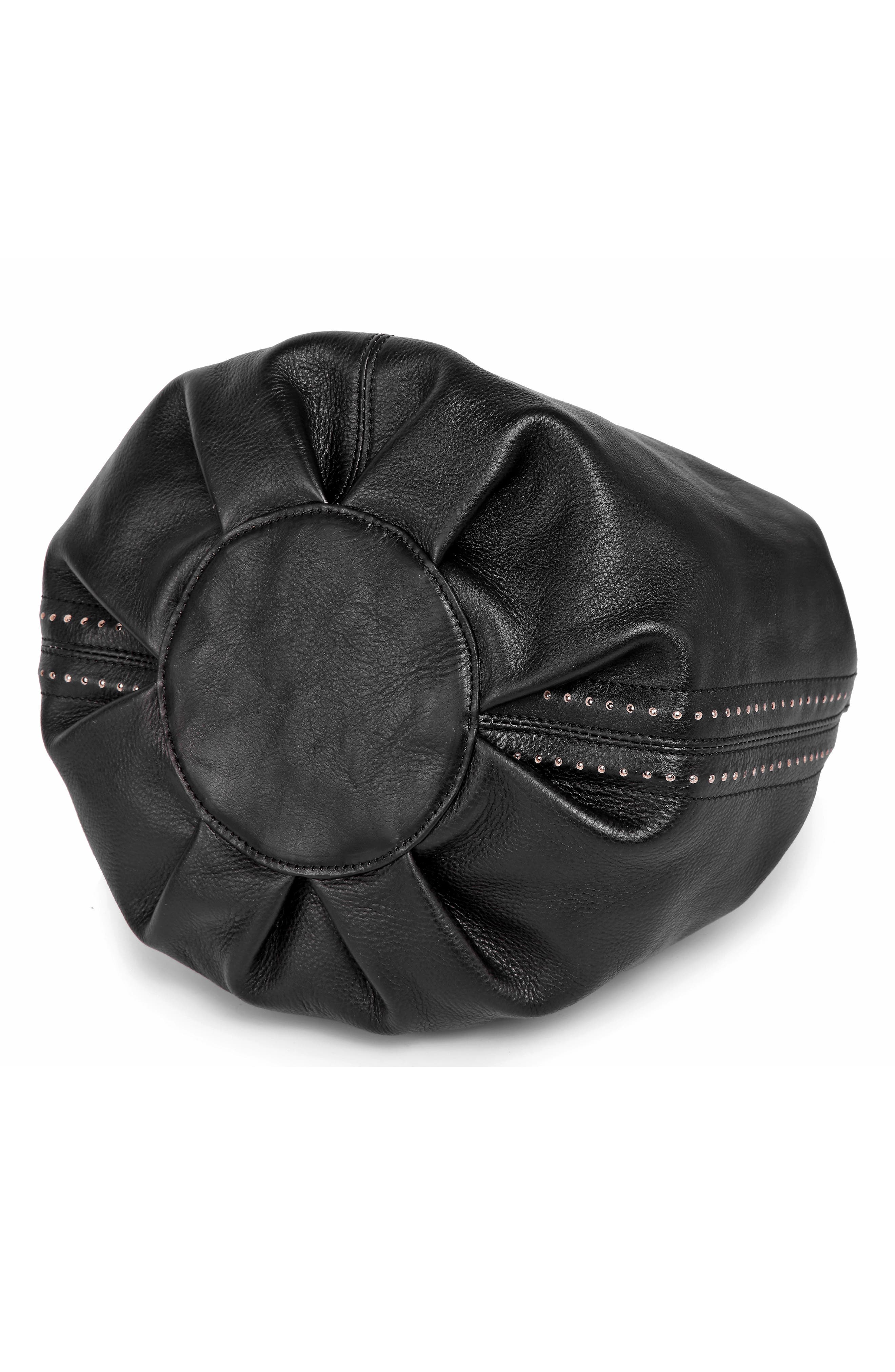 Leather Pumpkin Bucket Bag, Alternate, color, BLACK