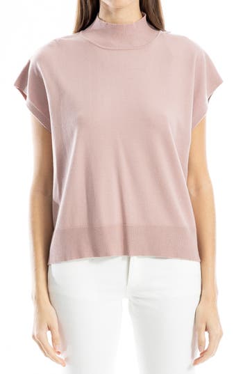 MAX STUDIO MAX STUDIO MOCK NECK FINE GAUGE SHORT SLEEVE SWEATER 