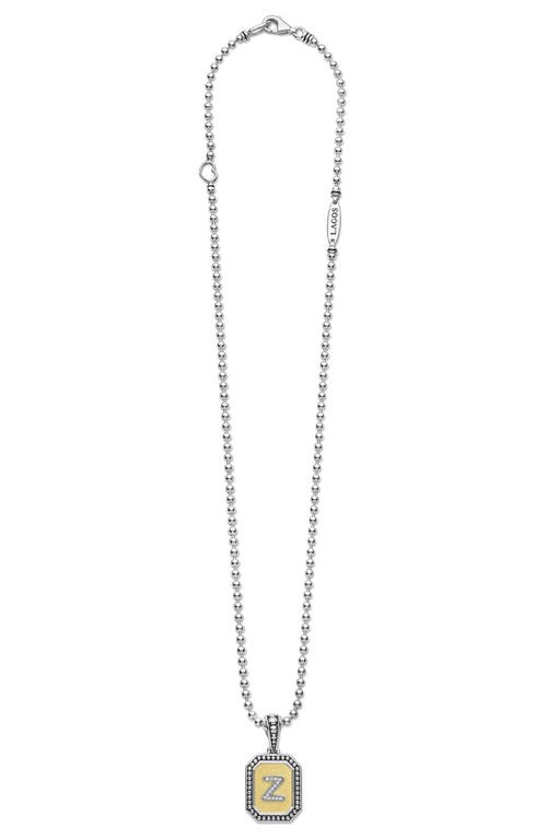 Lagos Signature Caviar Diamond Initial Pendant Necklace In Two-tone Z