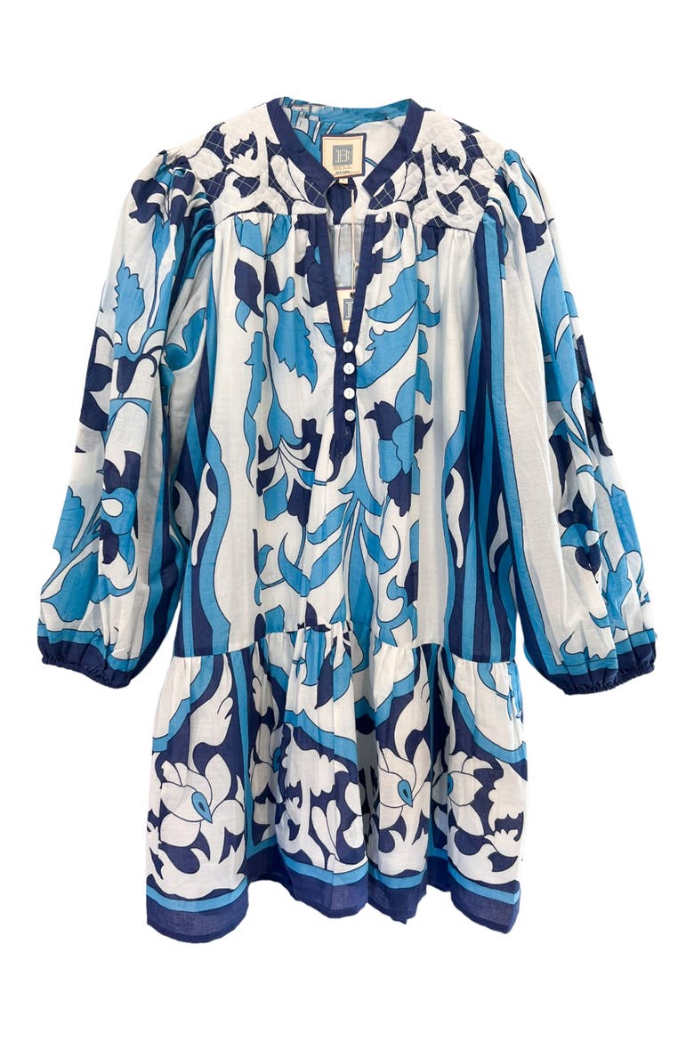 Elle Long Sleeve Cotton & Silk Minidress, Main, color, NAVY
