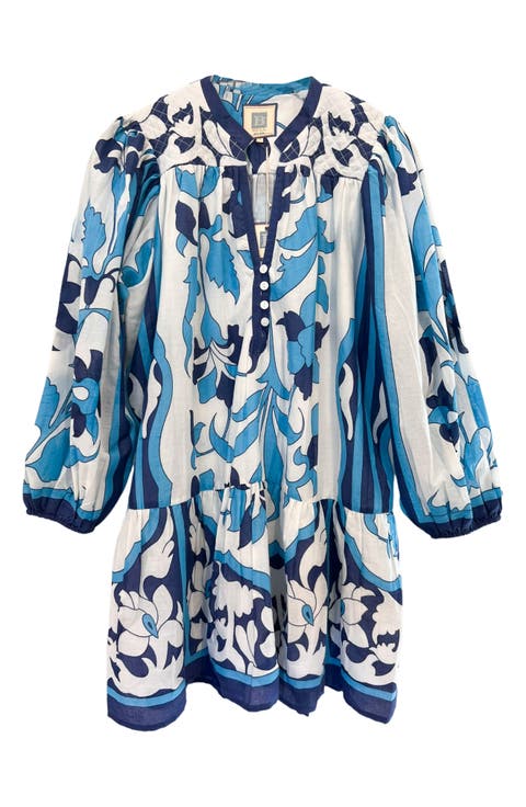 Elle Long Sleeve Cotton & Silk Minidress