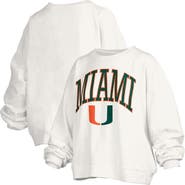 PRESSBOX Women's Pressbox White Miami Hurricanes Janise Arch Over Logo Waist Length Oversized Pullover Sweatshirt