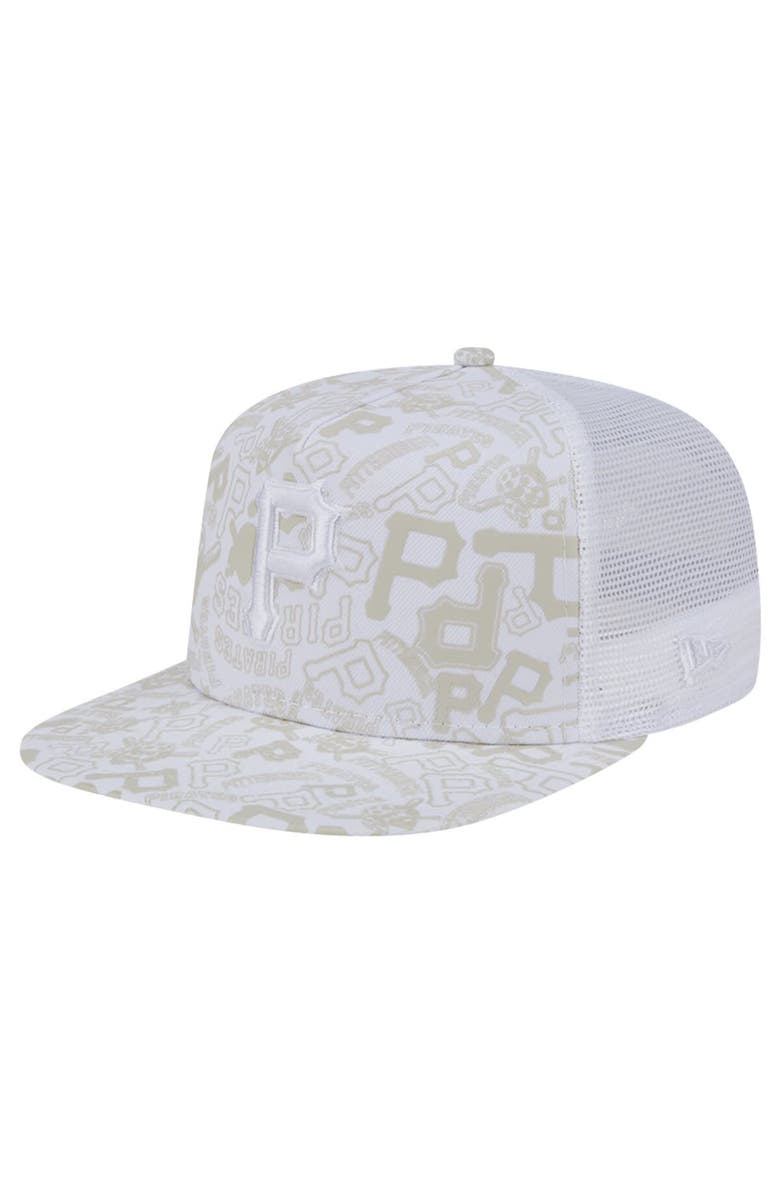 New Era Men's New Era White Pittsburgh Pirates Logo Dunes A-Frame Trucker 9FIFTY Snapback Hat, Main, color, White
