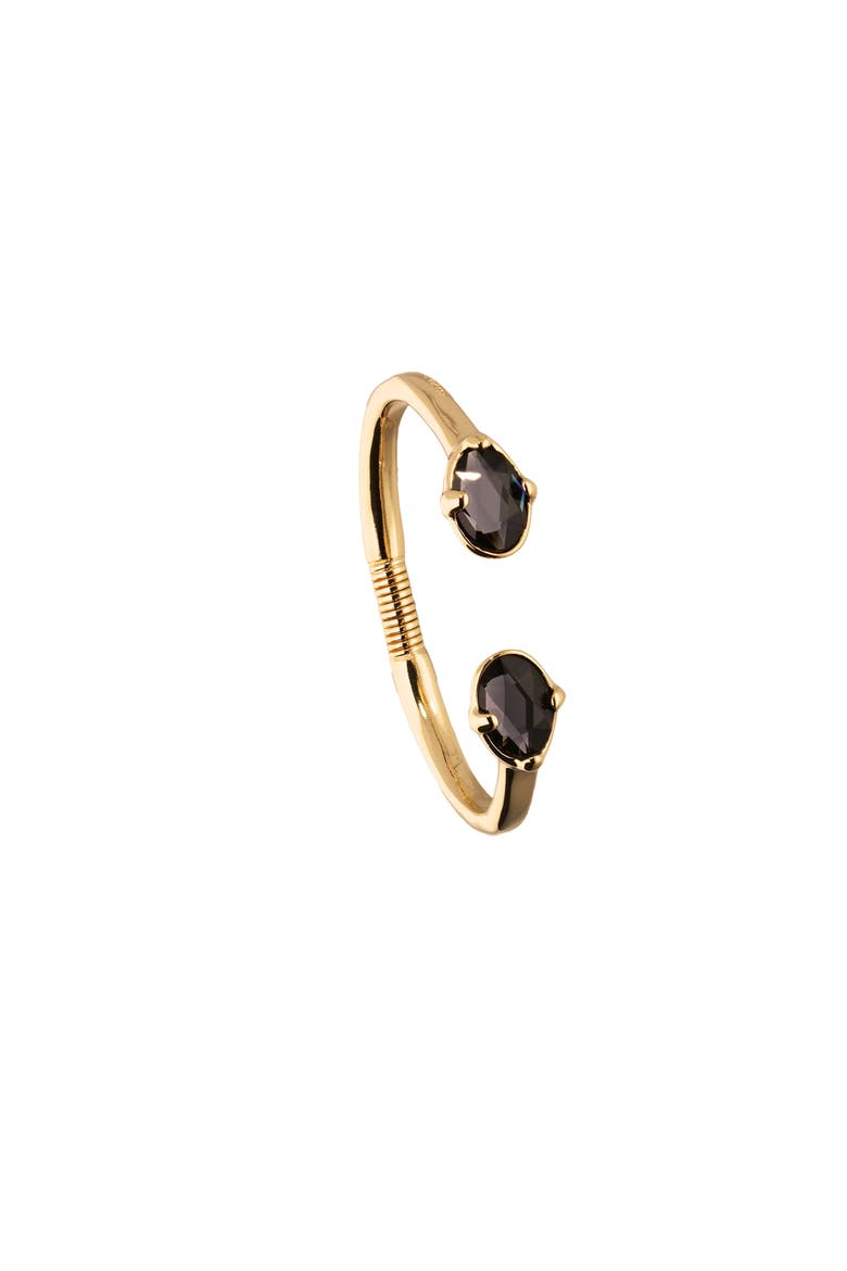 Rigid Bracelet Plated In 18K Gold And Black Faceted Crystals, Alternate, color, Gold