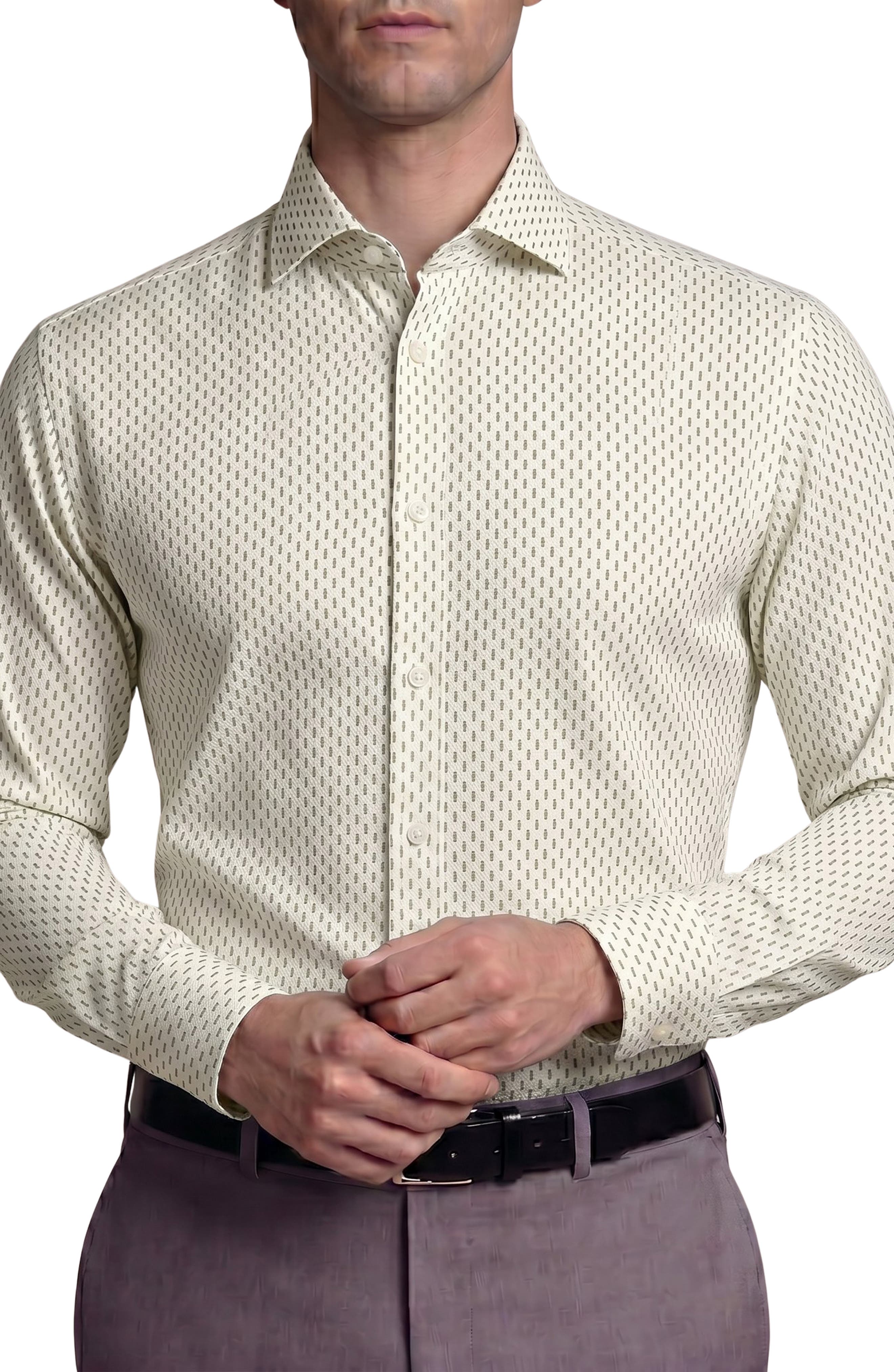 Textured Cotton Blend Dress Shirt