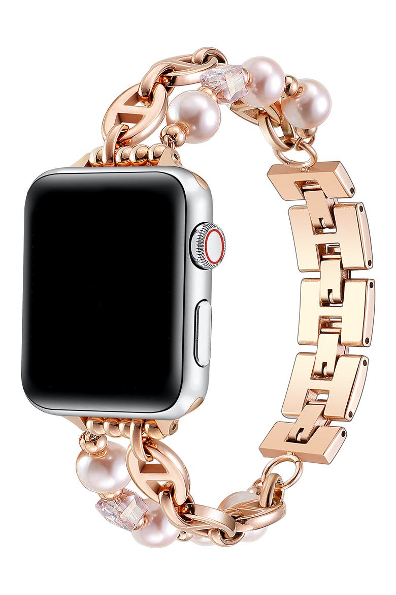 Luna Imitation Pearl Apple Watch® Watchband, 42mm, Alternate, color, ROSE GOLD