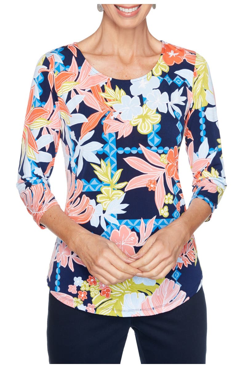 RUBY RD Bold Floral Textured Puff Printed Top, Main, color, 