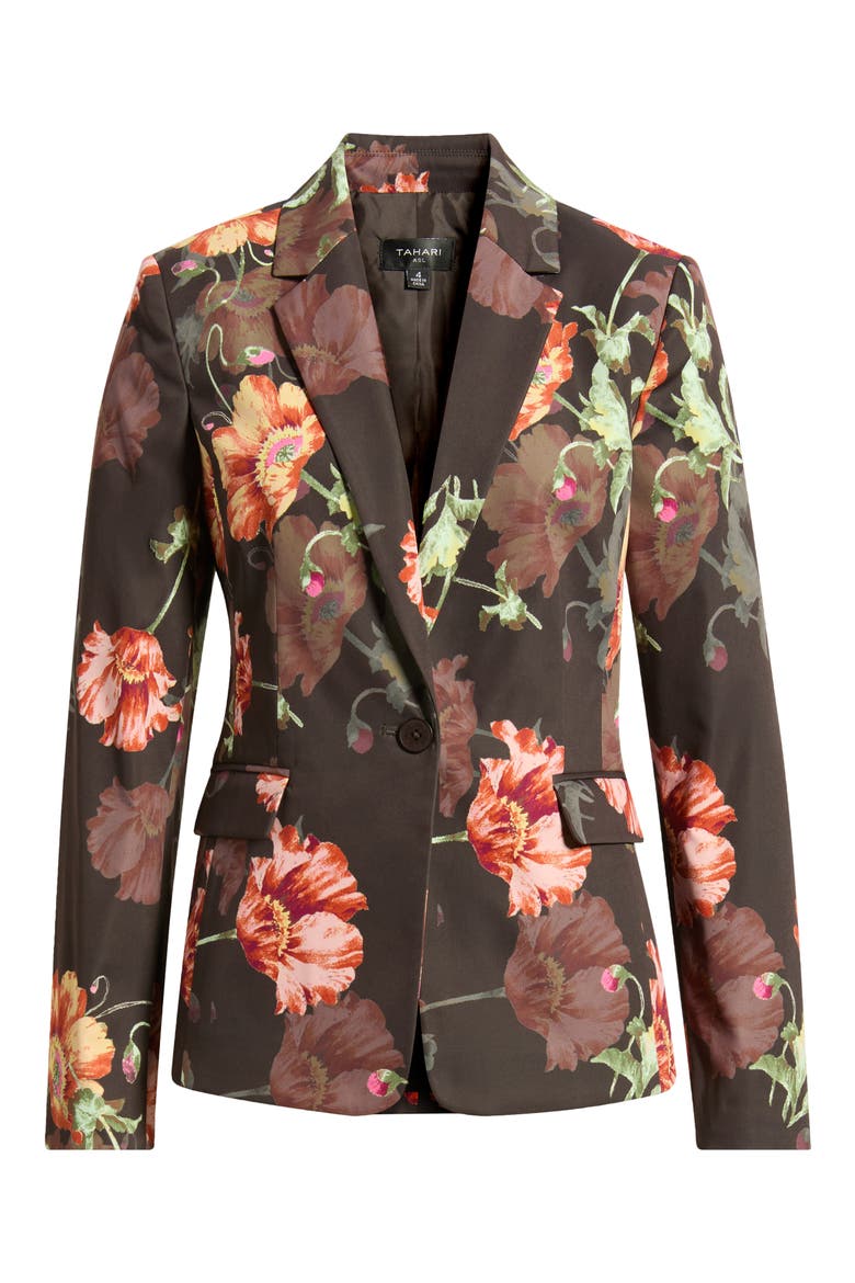 Print Sateen Blazer, Alternate, color, ESPRESSO FLORAL