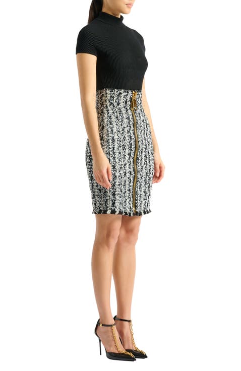 Zipped two-tone tweed skirt