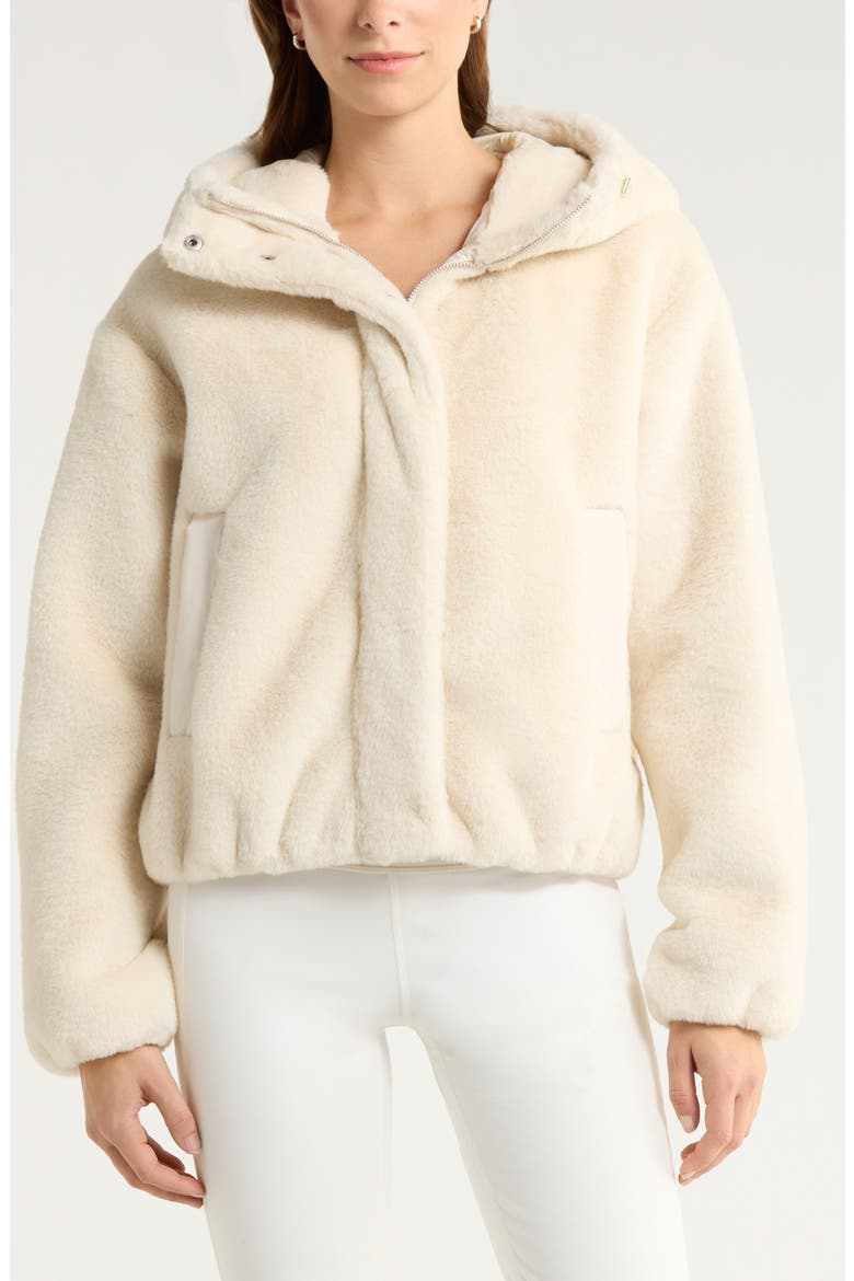 Faux Fur Hooded Jacket, Main, color, BEIGE SEASHORE