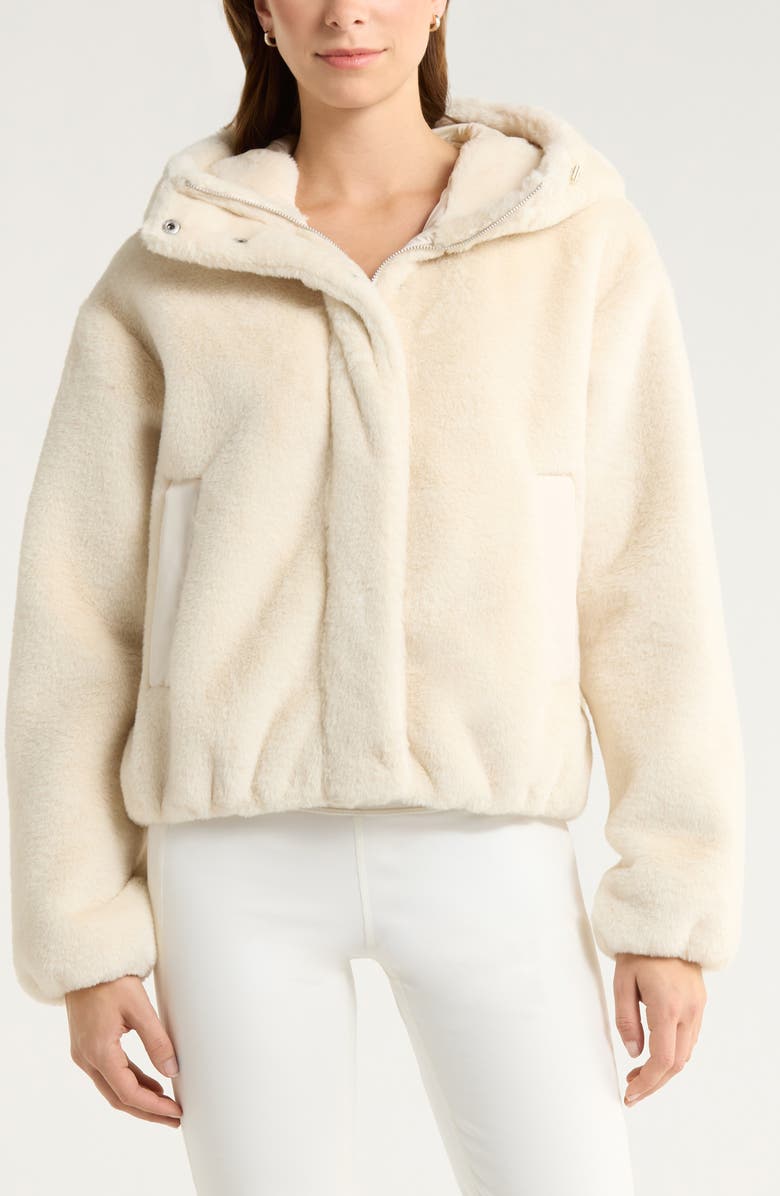 Zella Faux Fur Hooded Jacket, Main, color, Beige Seashore