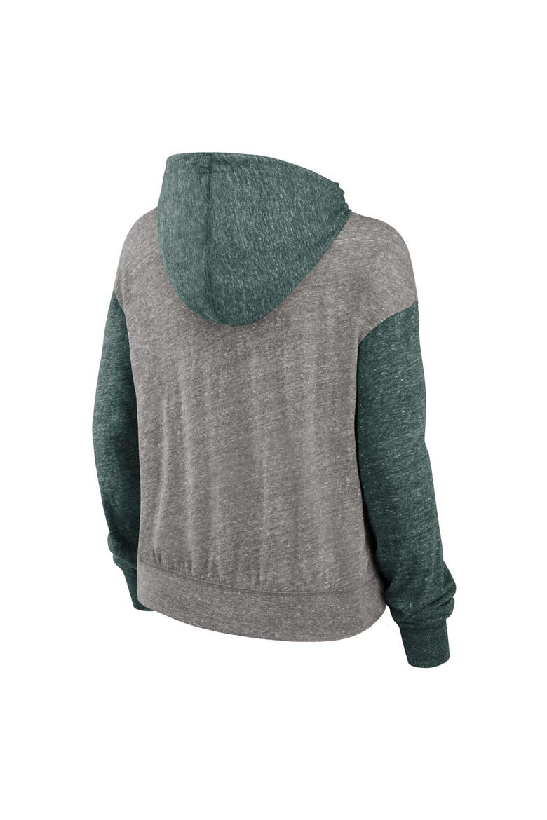 Women's Nike Heather Gray/Green Michigan State Spartans Blitz Color Block Legacy Pullover Hoodie, Alternate, color, Heather Gray