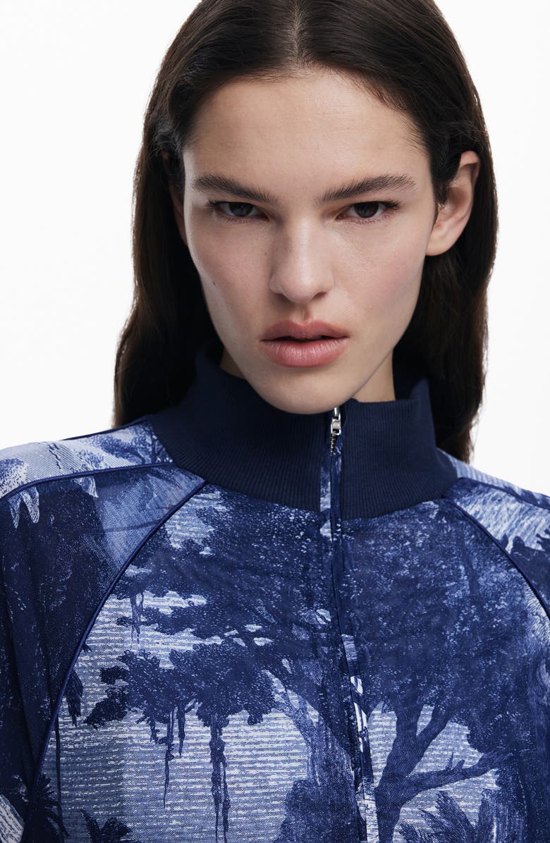 Desigual Landscape Print Zip-Up Track Jacket, Alternate, color, Navy Blue