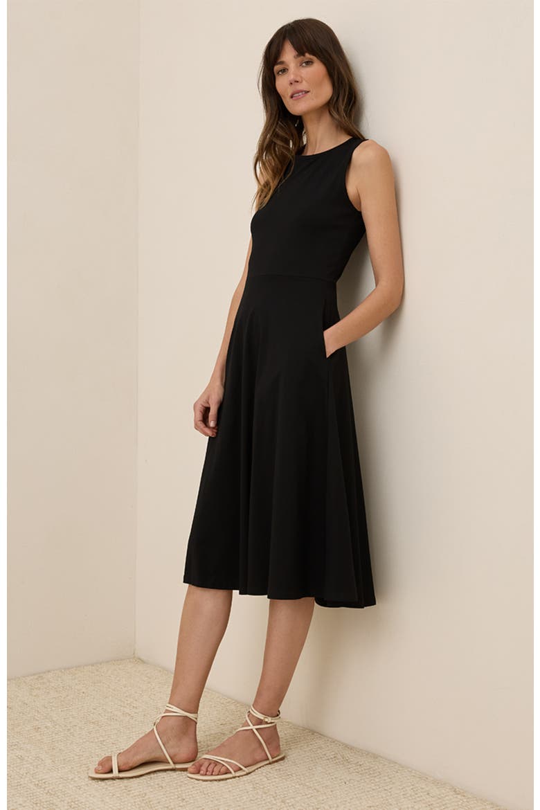 Organic Cotton Fit & Flare Keyhole Back Dress, Alternate, color, Black