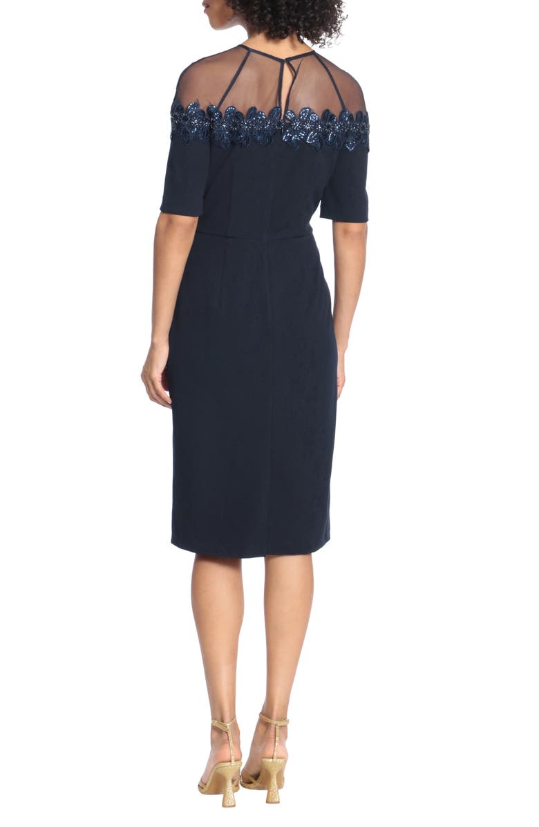 Maggy London Mesh Yoke Beaded Cocktail Sheath Dress, Alternate, color, 