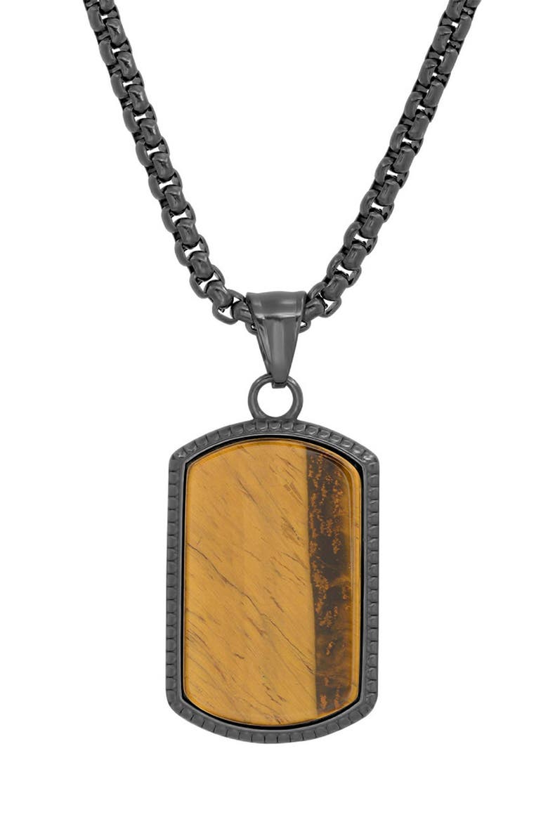Men's Simulated Tiger's-Eye Dog Tag Pendant Necklace, Main, color, BLACK