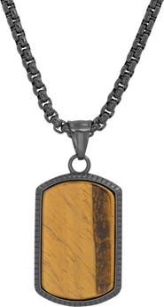STEELTIME Men's Simulated Tiger's-Eye Dog Tag Pendant Necklace