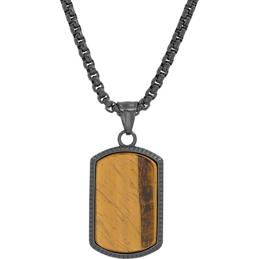 Steeltime Simulated Tiger's-eye Dog Tag Pendant Necklace In Black
