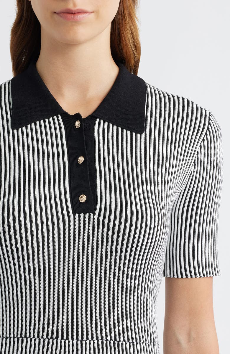 ZOE AND CLAIRE Collared Short Sleeve Ribbed Sweater Dress, Alternate, color, Black/ Ivory