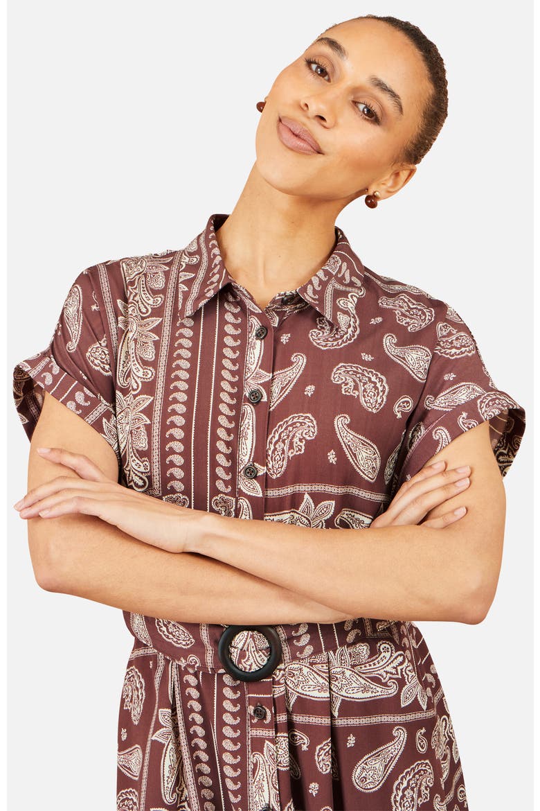 Scarf Print Midi Shirt Dress, Alternate, color, Brown