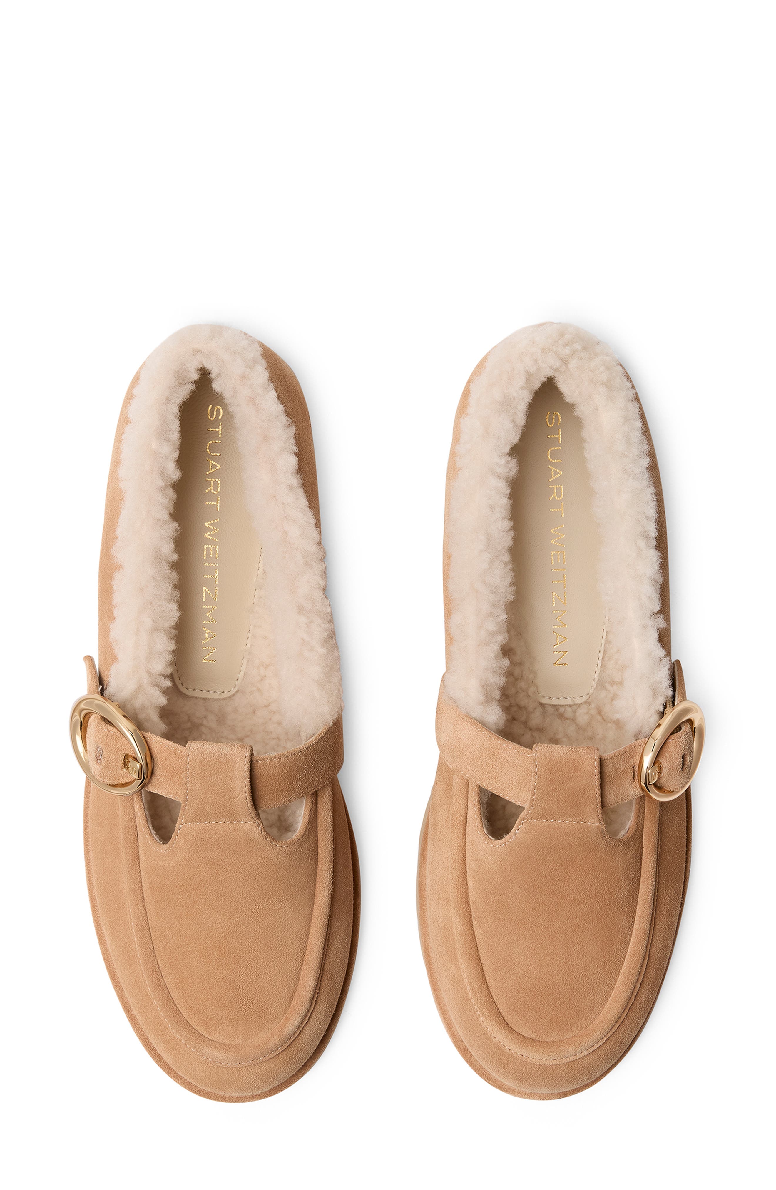 Stuart Weitzman Dakota Genuine Shearling Mary Jane Flat, Alternate, color, New Camel/ Natural