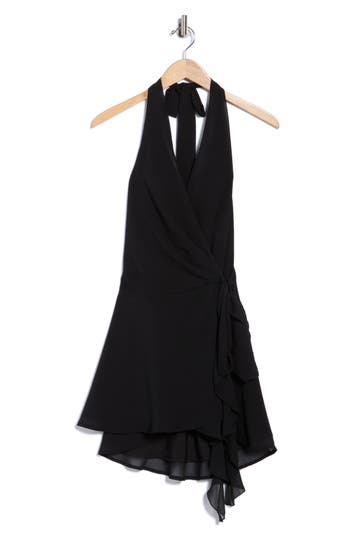 Beivy Drop Waist Wrap Halter Dress In Black