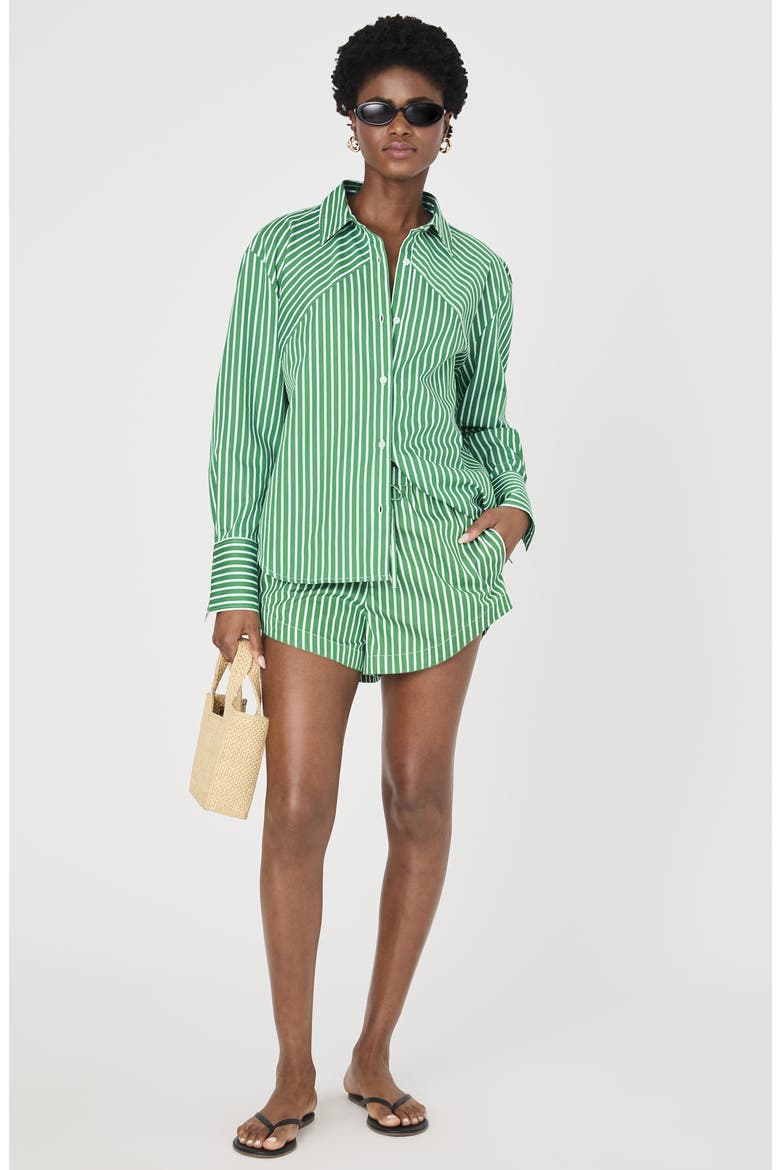 Alexis Stripe Oversize Crossover Cotton Button-Up Shirt, Alternate, color, GREEN SUMMER WHITE
