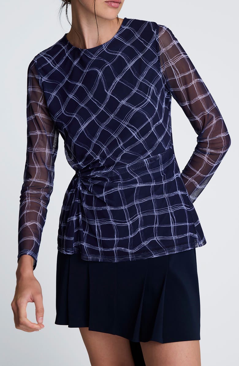 Kenneth Cole Knot Waist Check Top, Main, color,