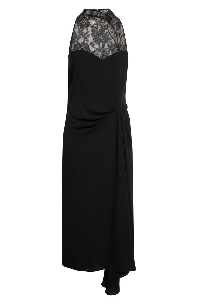 Valentino Lace Yoke Silk Georgette Gown, Main, color, Black