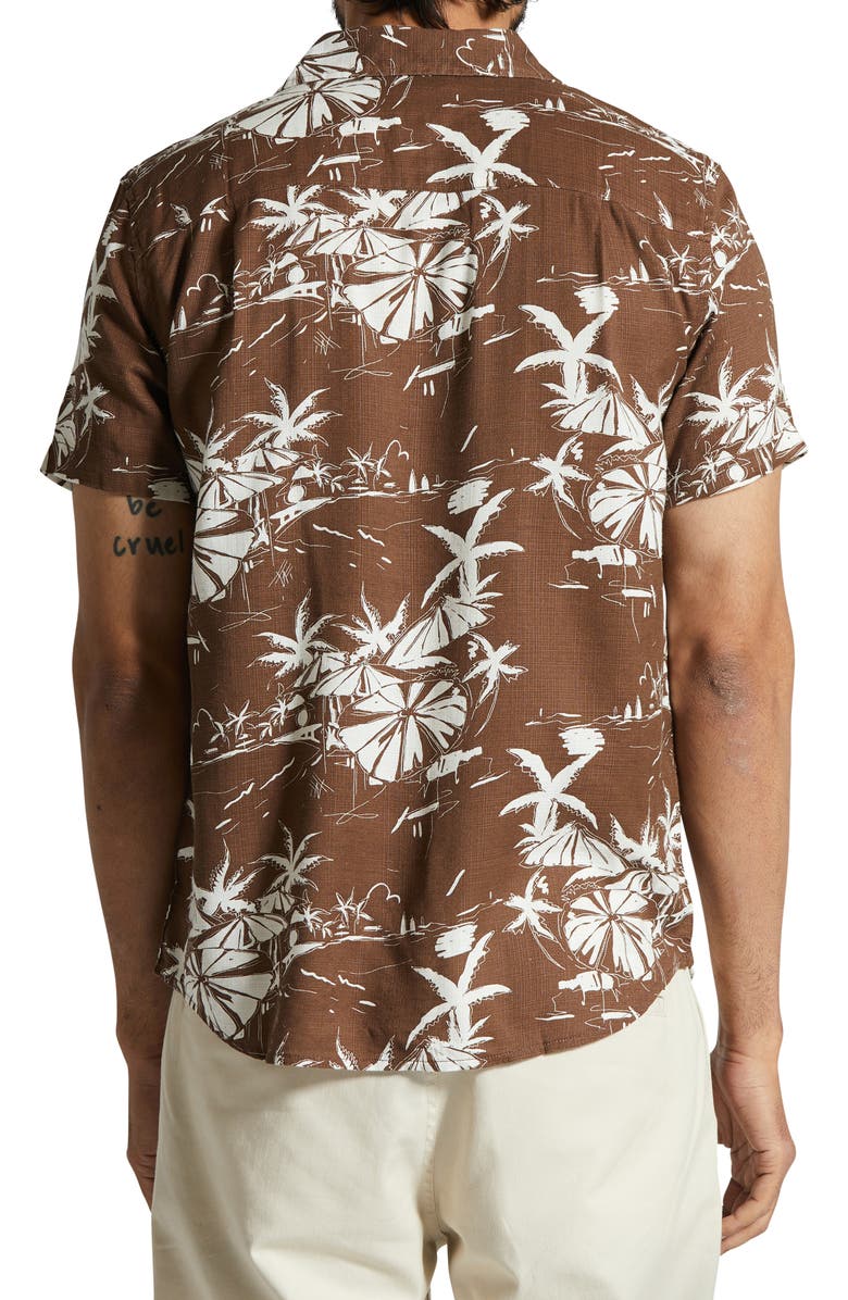 Brixton Charter Classic Fit Tropical Print Short Sleeve Slub Button-Up Shirt, Alternate, color, 