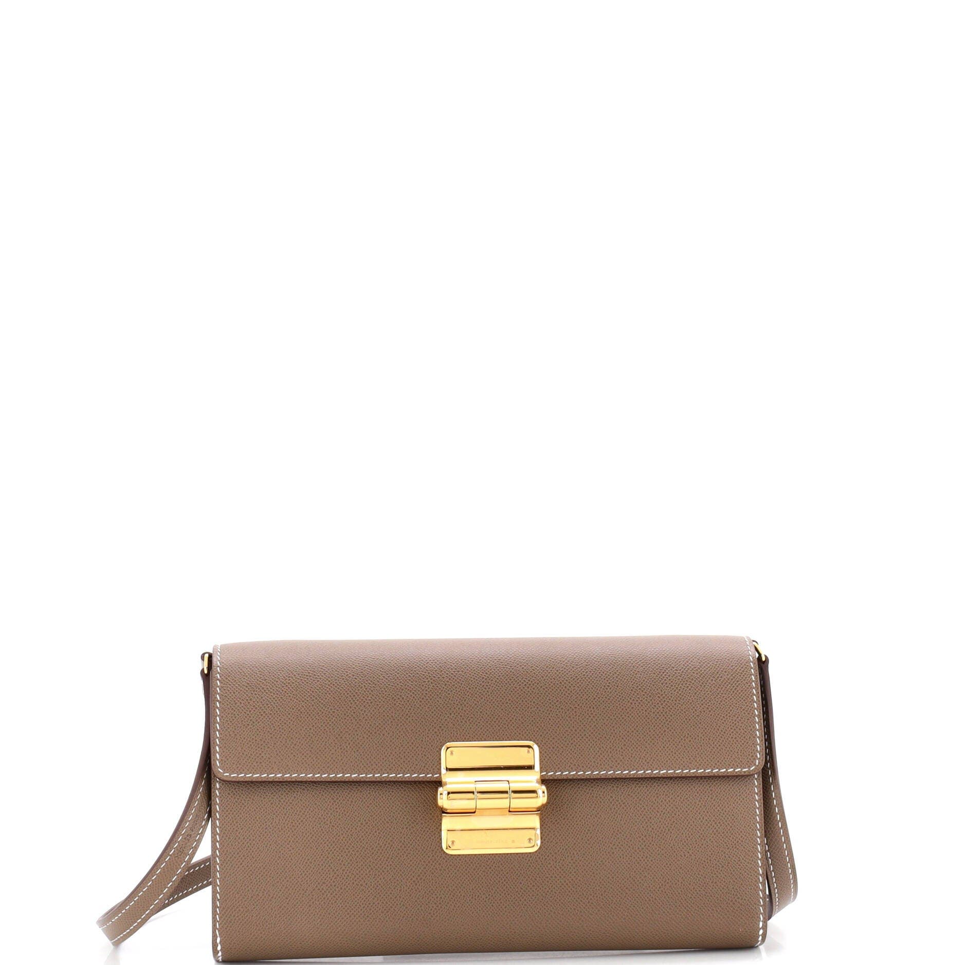 Pre-Owned Hermes Charniere To Go Pouch Madame, Main, color, Etoupe
