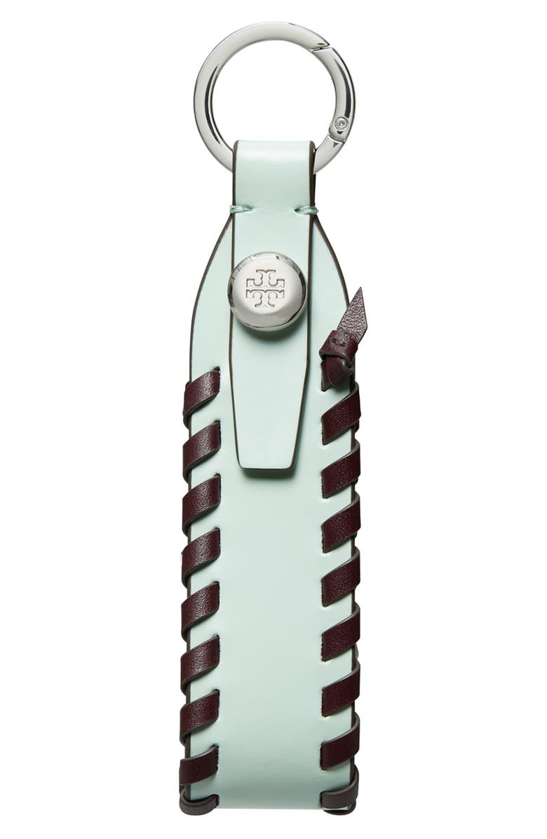 Tory Burch Woven Leather Key Fob, Alternate, color, Light Green