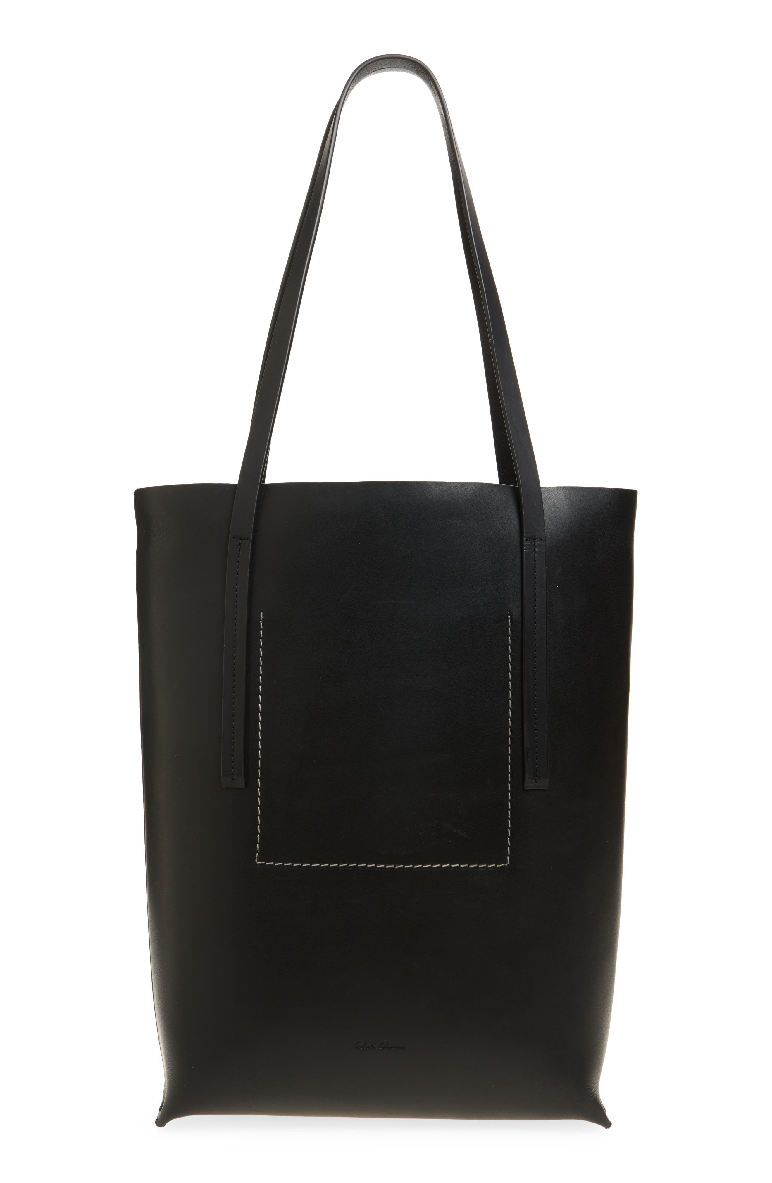 Rick Owens Borsa Medium Leather Shopper, Main, color, Black
