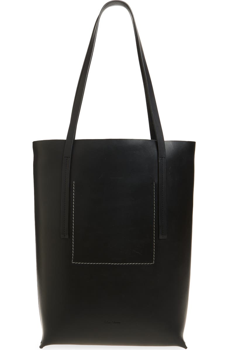Rick Owens Borsa Medium Leather Shopper, Main, color, Black
